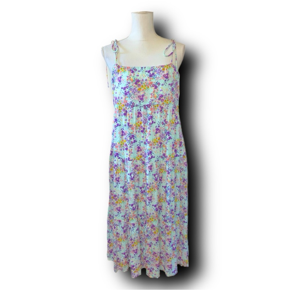 Spring Summer Floral Tie Shoulder Midi Boho Cottagecore Dress